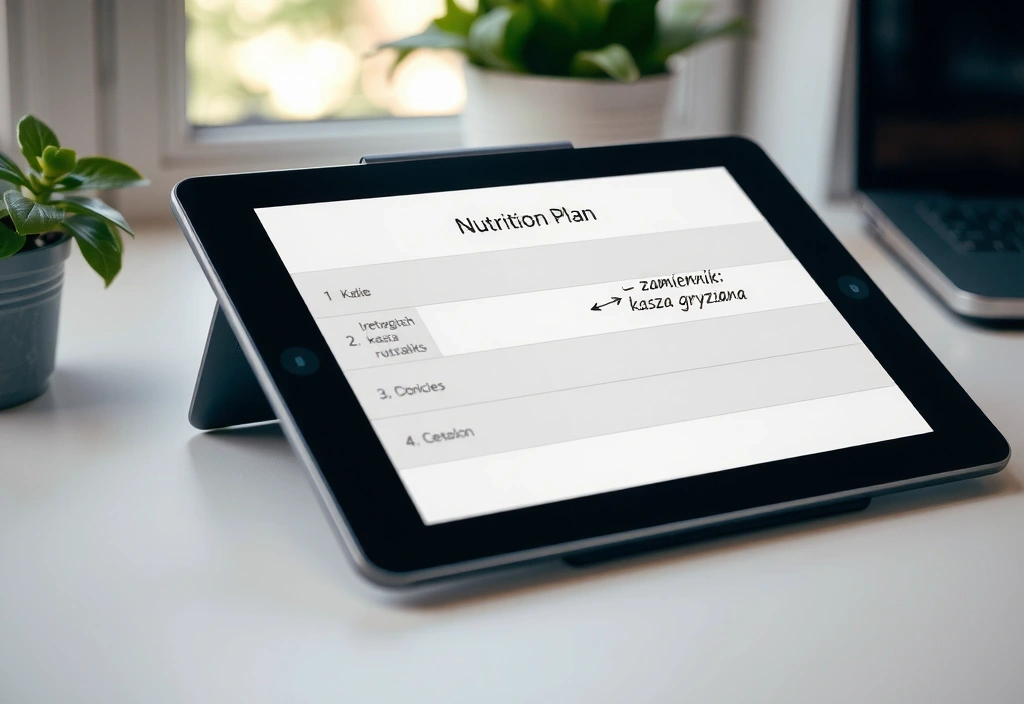 Plan żywieniowy na tablecie z adnotacjami